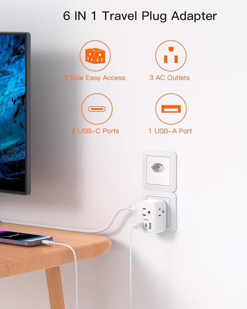 BESHON 【2 Pack】 Switzerland Travel Plug Adapter, Type J Power Adapter with 3 Outlets, 3 USB Ports (2 USB C), Travel Essentials US to Switzerland, Rwanda, Liechtenstein - Image 3